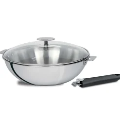 Lot Wok Casteline 28 cm amovible avec poignée noire et couvercle - CRISTEL