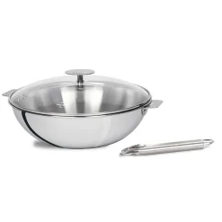Lot Wok Casteline 28 cm amovible avec poignée inox et couvercle - CRISTEL