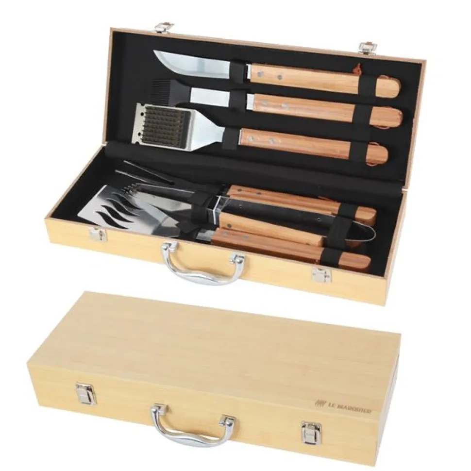Mallette 6 ustensiles Barbecue Plancha Bambou - LE MARQUIER