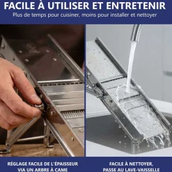 Mandoline inox professionnelle 3 et 10 mm avec chariot poignée bois - LOUIS TELLIER