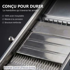 Mandoline inox professionnelle 3 et 10 mm avec chariot poignée bois - LOUIS TELLIER