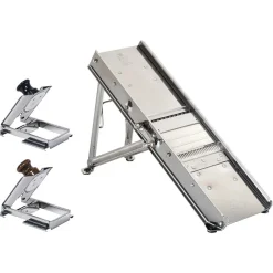 Mandoline inox professionnelle 3 et 10 mm avec chariot poignée bois - LOUIS TELLIER