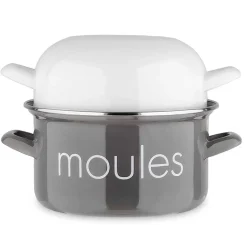 Marmite à moules grise et couvercle blanc - BAUMALU