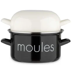 Marmite à moules noire et couvercle blanc - BAUMALU
