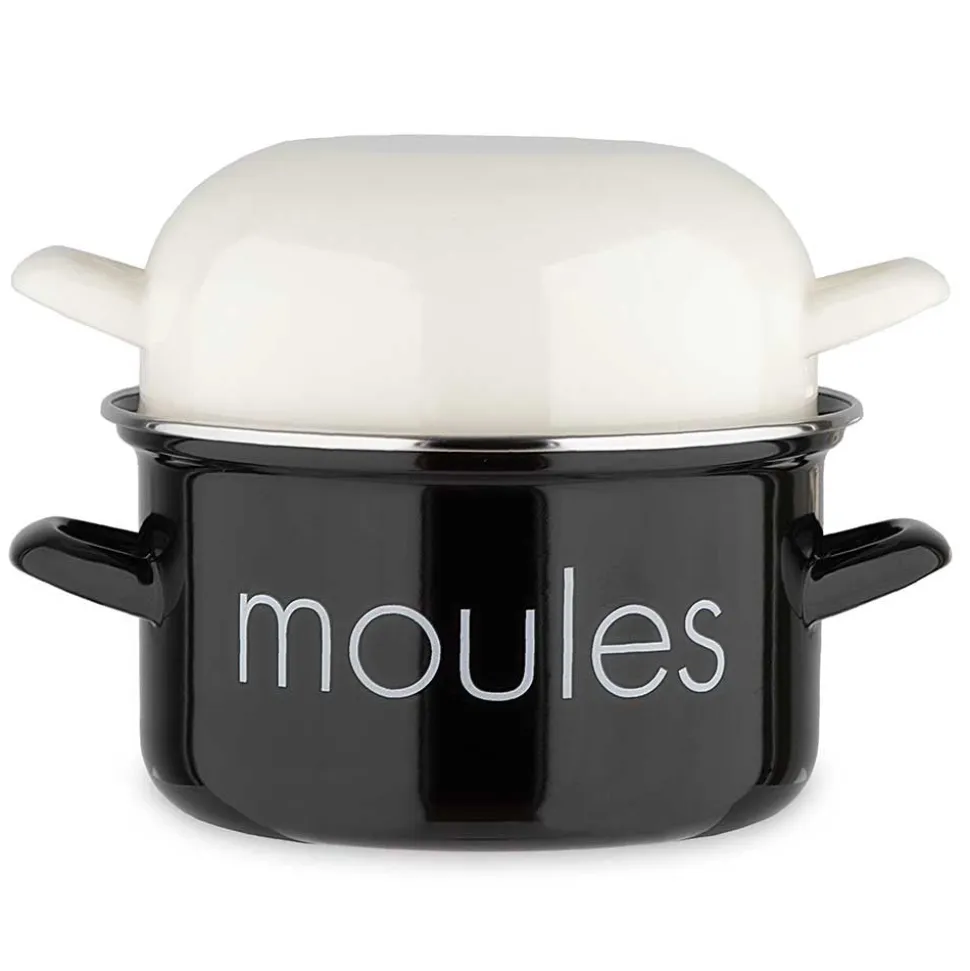 Marmite à moules noire et couvercle blanc - BAUMALU