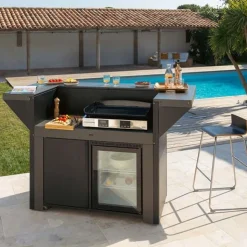 Meuble FELIX ILOT 120 cm Gris Cargo Comptoir et frigo - ENO
