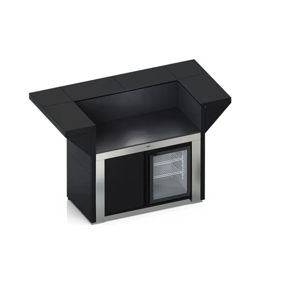 Meuble FELIX ILOT 120 cm Noir et inox Comptoir et frigo - ENO