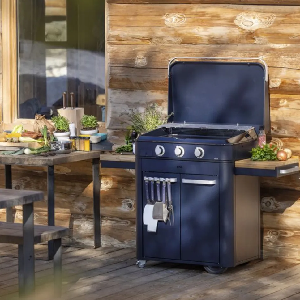 Plancha Gaz ENOSIGN 80 sur Chariot Bleu Navy - ENO