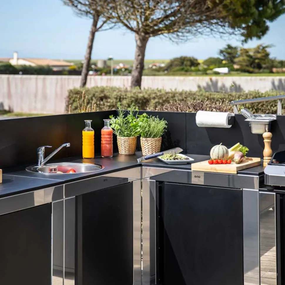 Plateau d'angle Module Noir et Inox - ENO