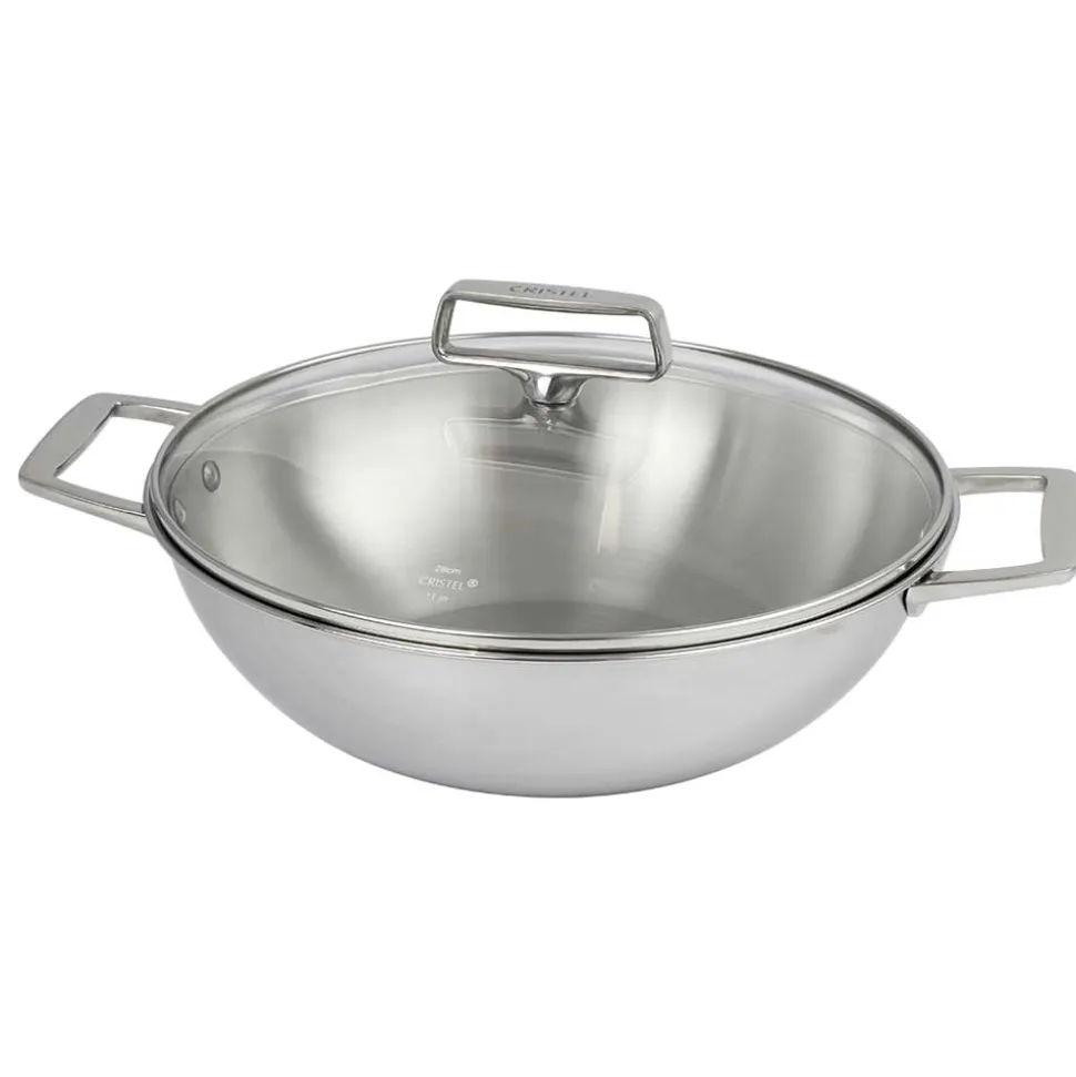 Wok Inox Castel'Pro anses fixes et couvercle inclus - CRISTEL