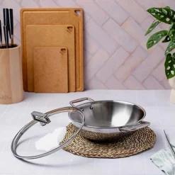 Wok Inox Castel'Pro anses fixes et couvercle inclus - CRISTEL